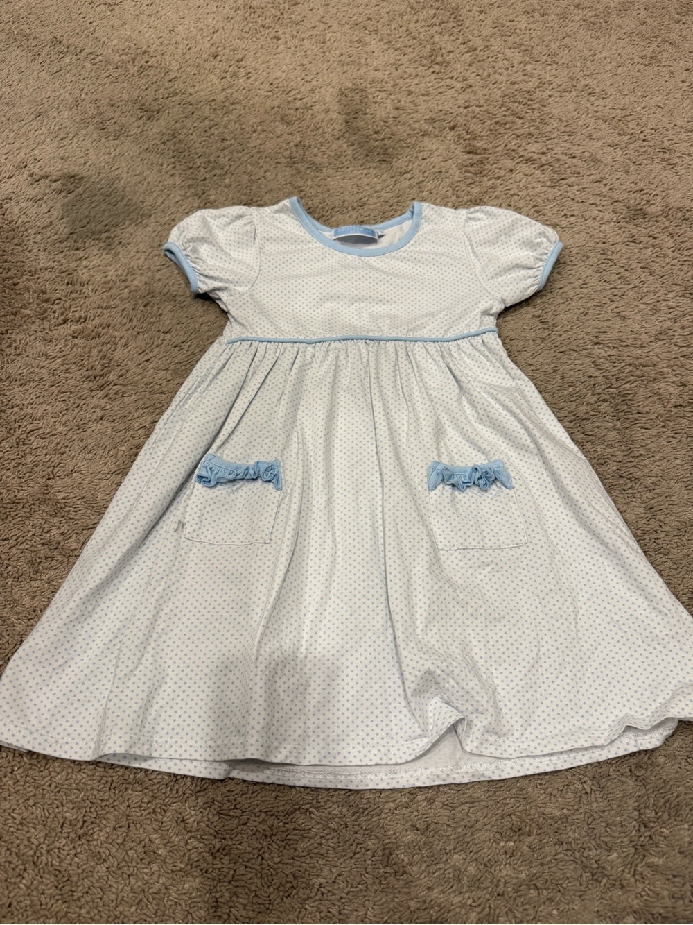 Trotter Street Kids Girls Blue White Polka Dot Dress Size 6 Ruffle Pockets